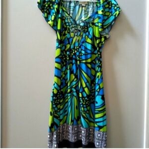 ONE WORLD Blue and Green Midi Dress